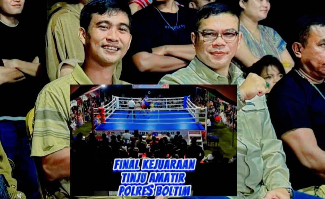 (Foto:Kapolres Boltim AKBP Golfried Hasiholan Pakpahan, S.S.T., S.H., M.Si., M.Mar.Eng.,Bersama Ketua Persatuan Tinju Amatir Indonesia (Pertina) Boltim, Novarizal Binjindan)